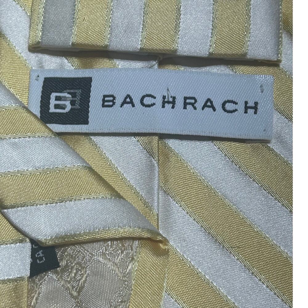 Bachrach men's necktie classic yellow and white striped pattern 100% silk
